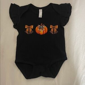 Rabbit Skins Black Bodysuit with Pumpkin and Bow Design